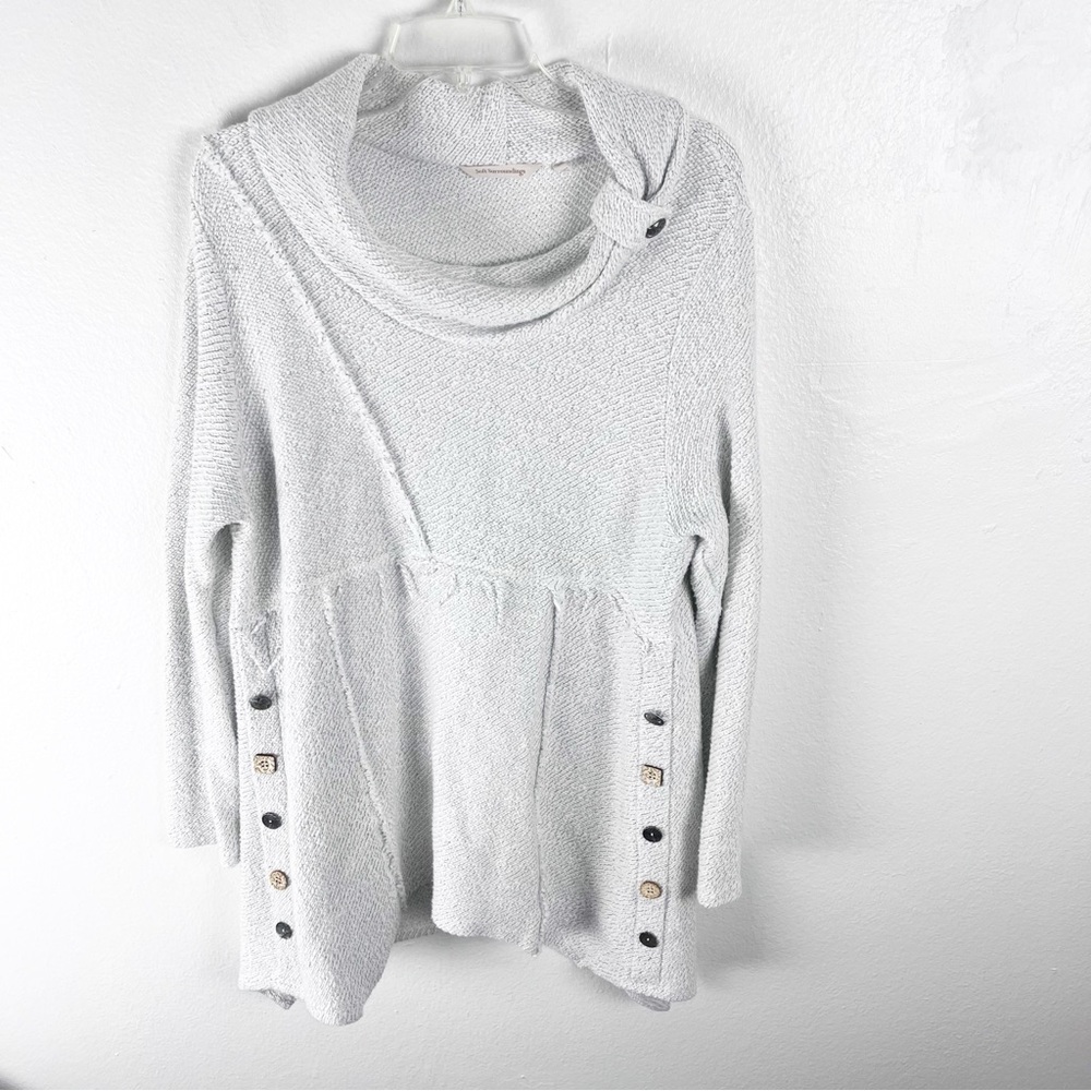SOFT SURROUNDINGS Gray Breakwater Long Sleeves Accent Buttons Sweater Size XL